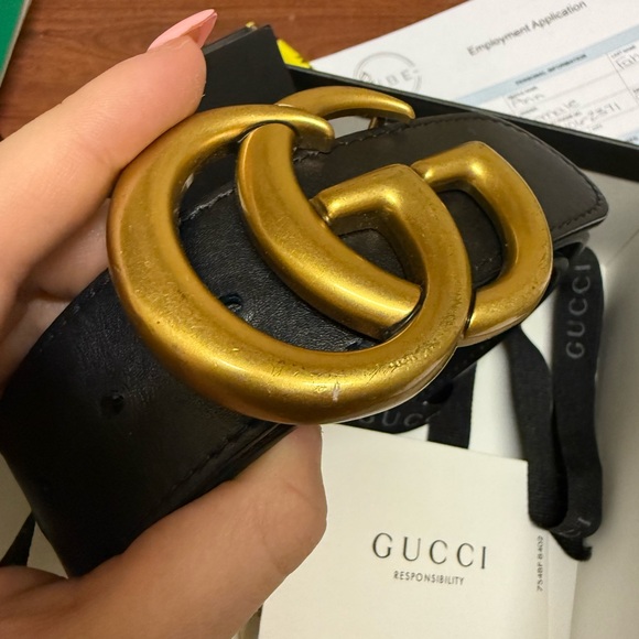 Gucci Black Belt with Gold GG Buckle